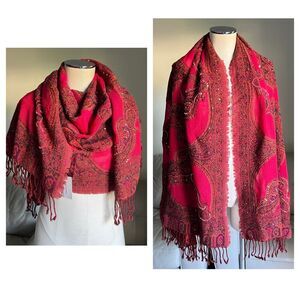 NEW Heirloom Anna Pashmina Shawl Pure Wool Beaded Sequined Embroidered Dark Red